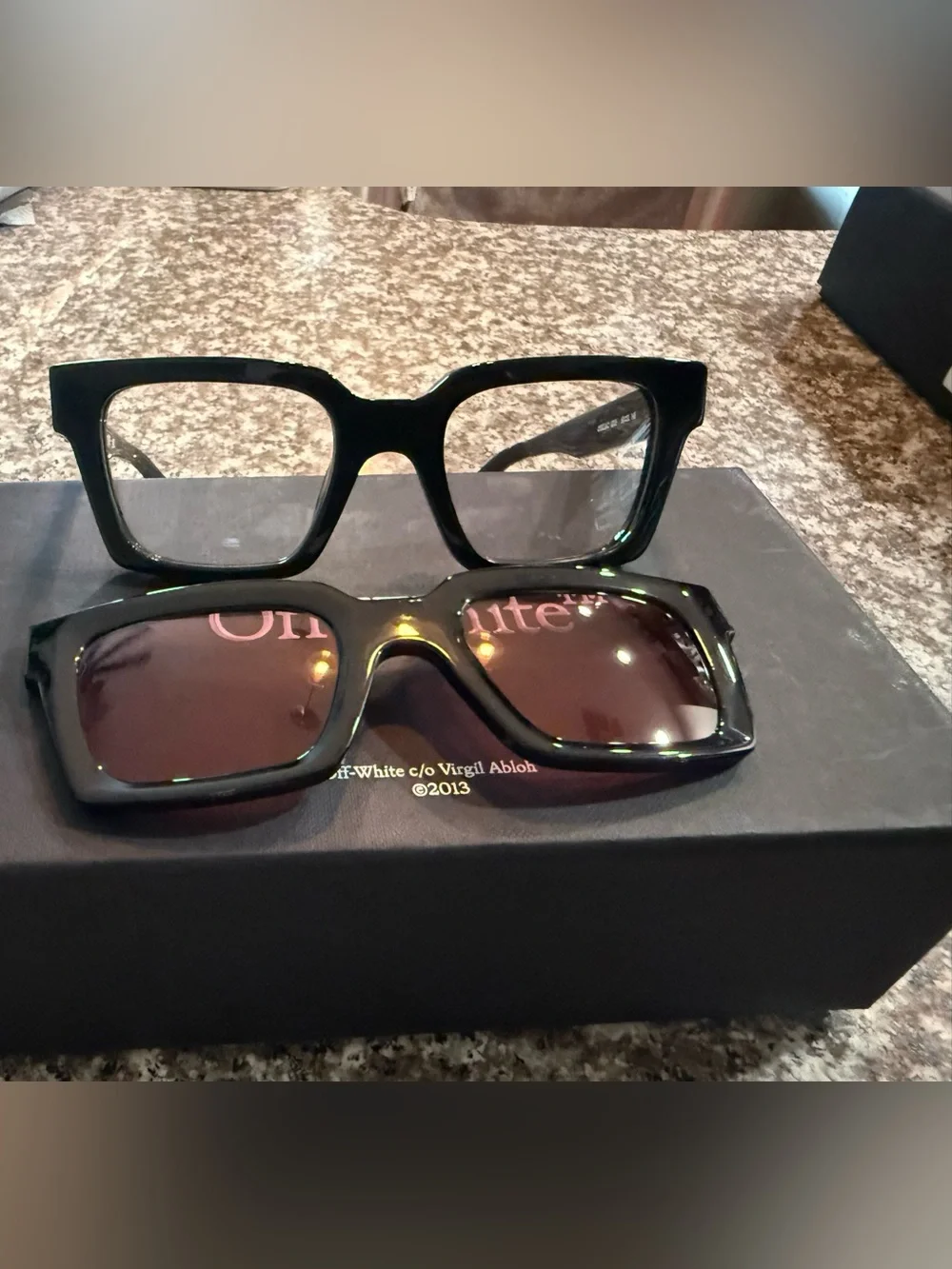 Off-White Black Square Frame Sunglasses with Removable Tinted Lenses
